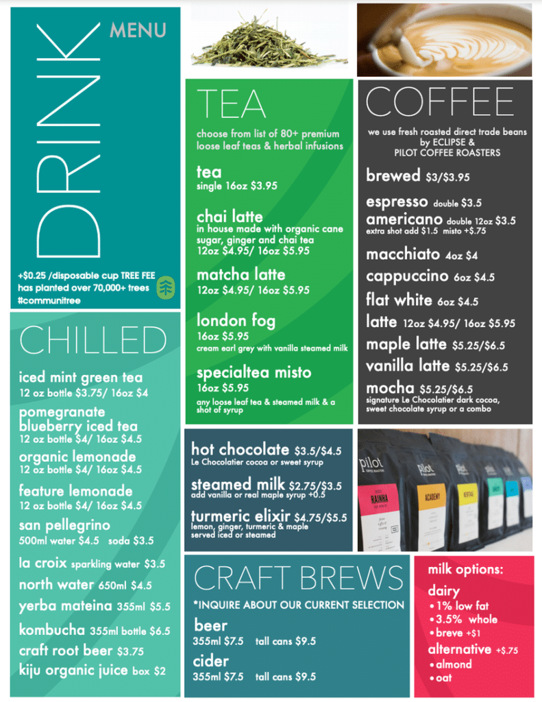 Communitea Cafe Drinks Menu