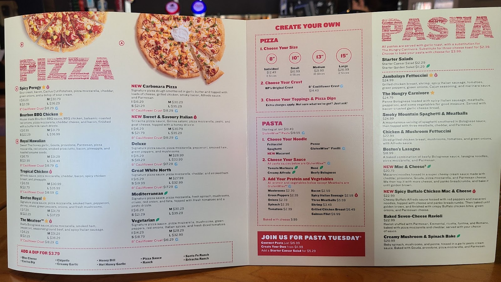 Boston Pizza Canmore Menu