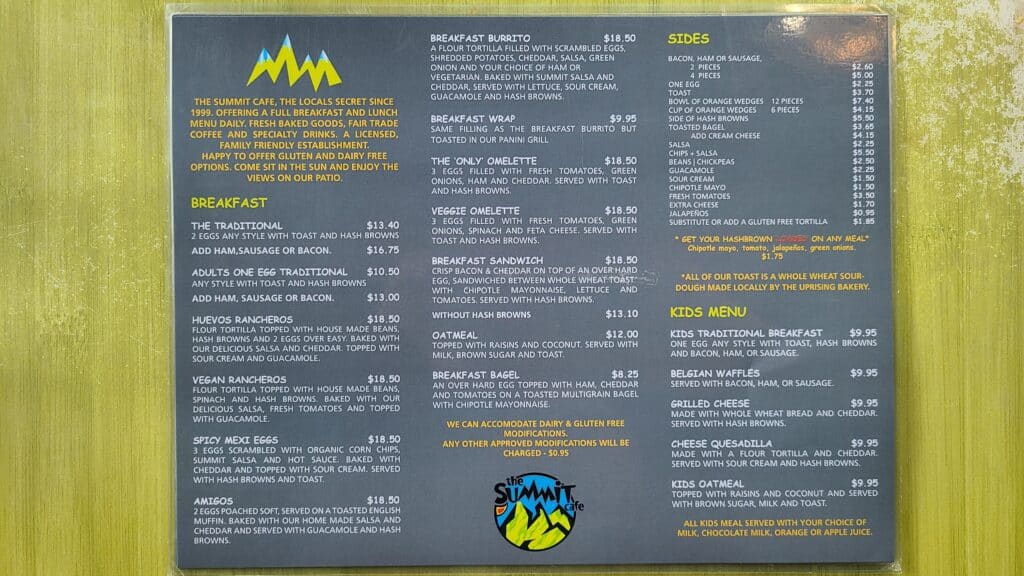 Summit Cafe Menu