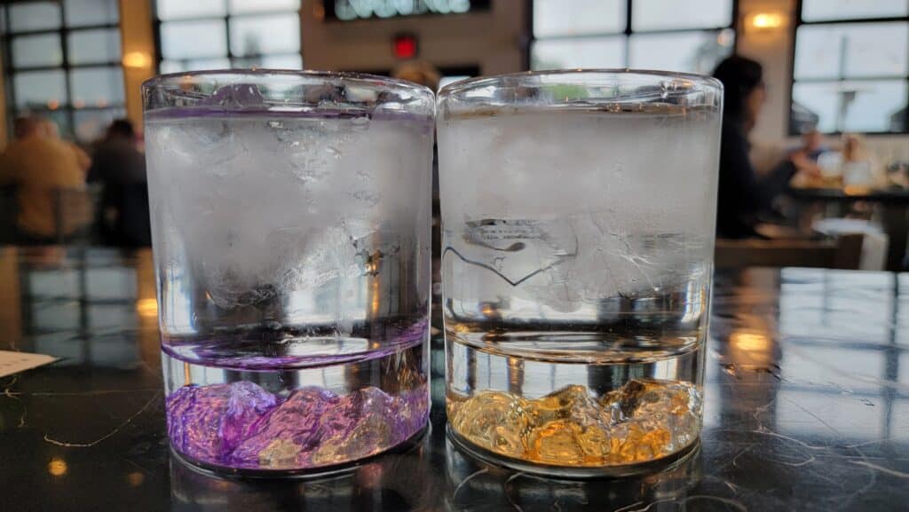 Blake Brewhouse & Distillery water glasses with mountain range