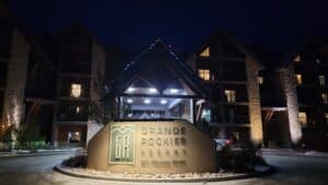 outdoors sign of grande rockies village in canmore